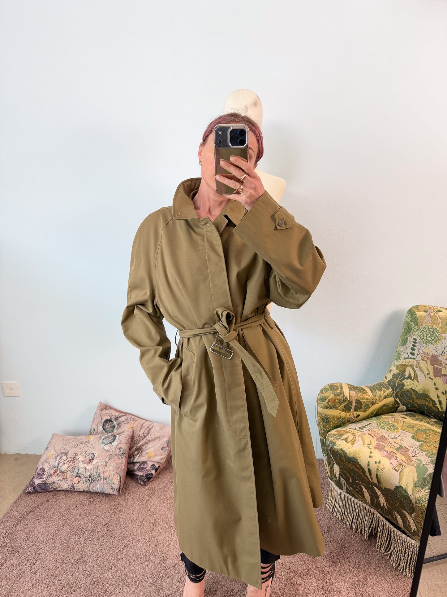 Trench maschile sartoriale monopetto verde militare