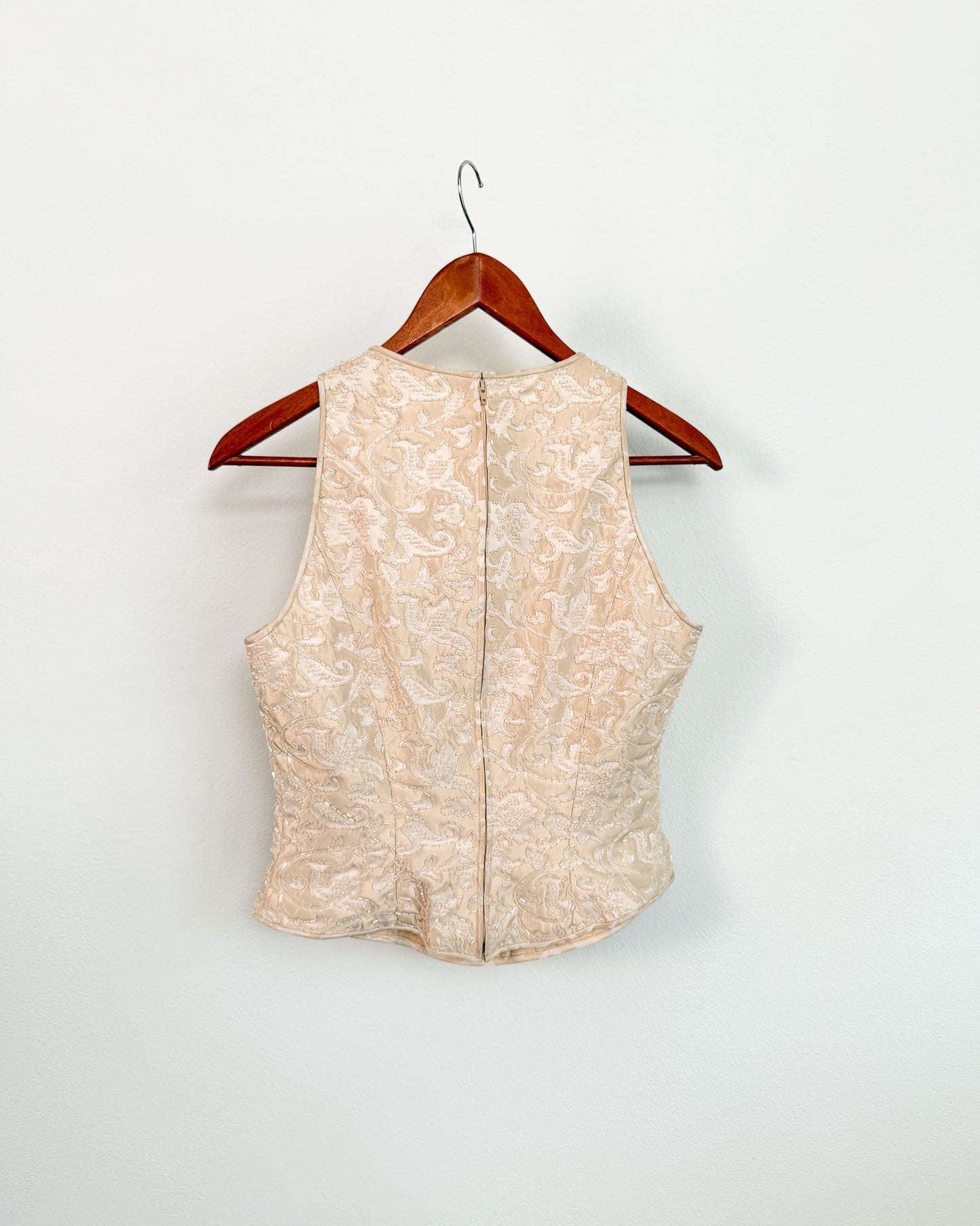 Top a bustino In perline bianco vintage made in Usa