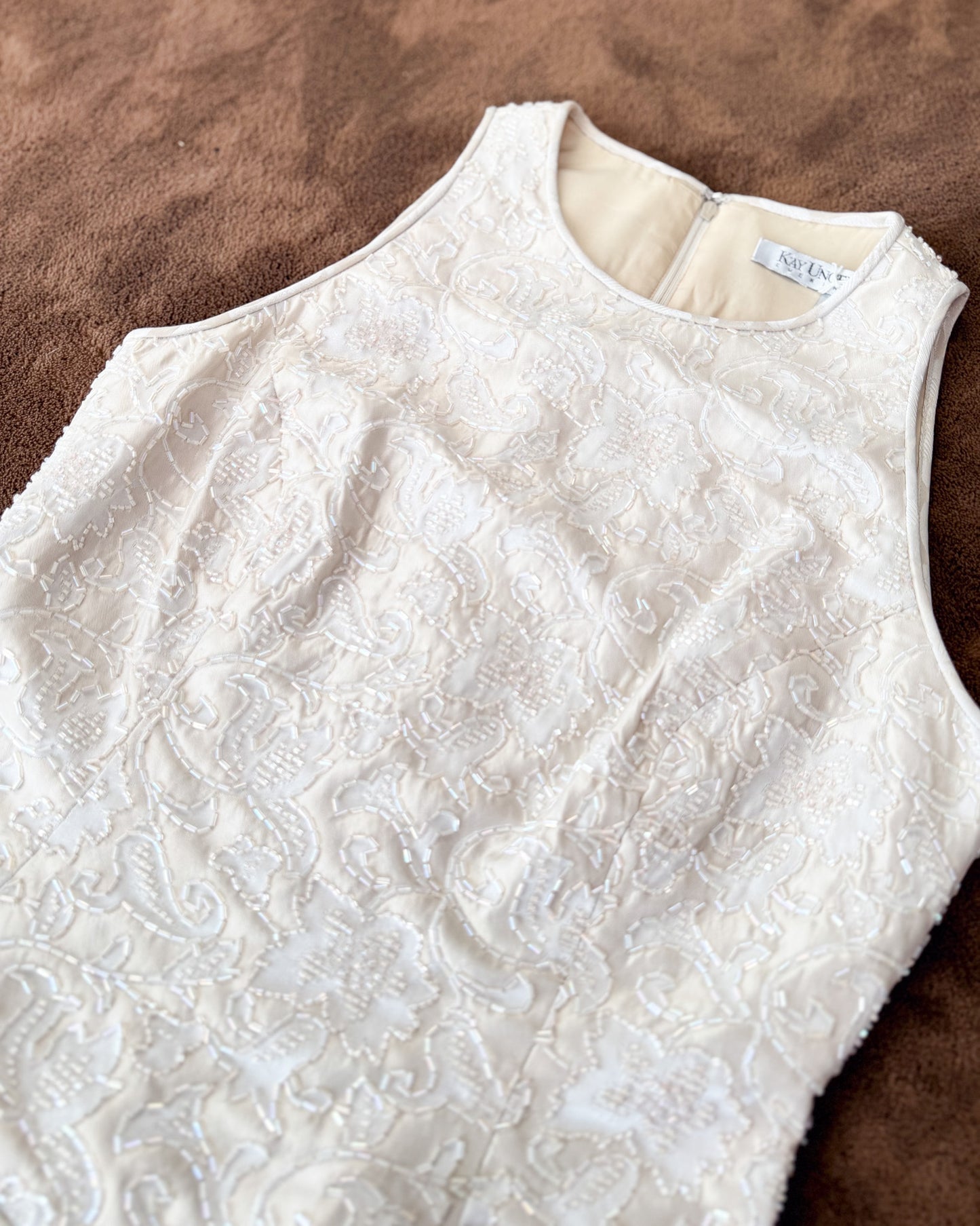 Top a bustino In perline bianco vintage made in Usa
