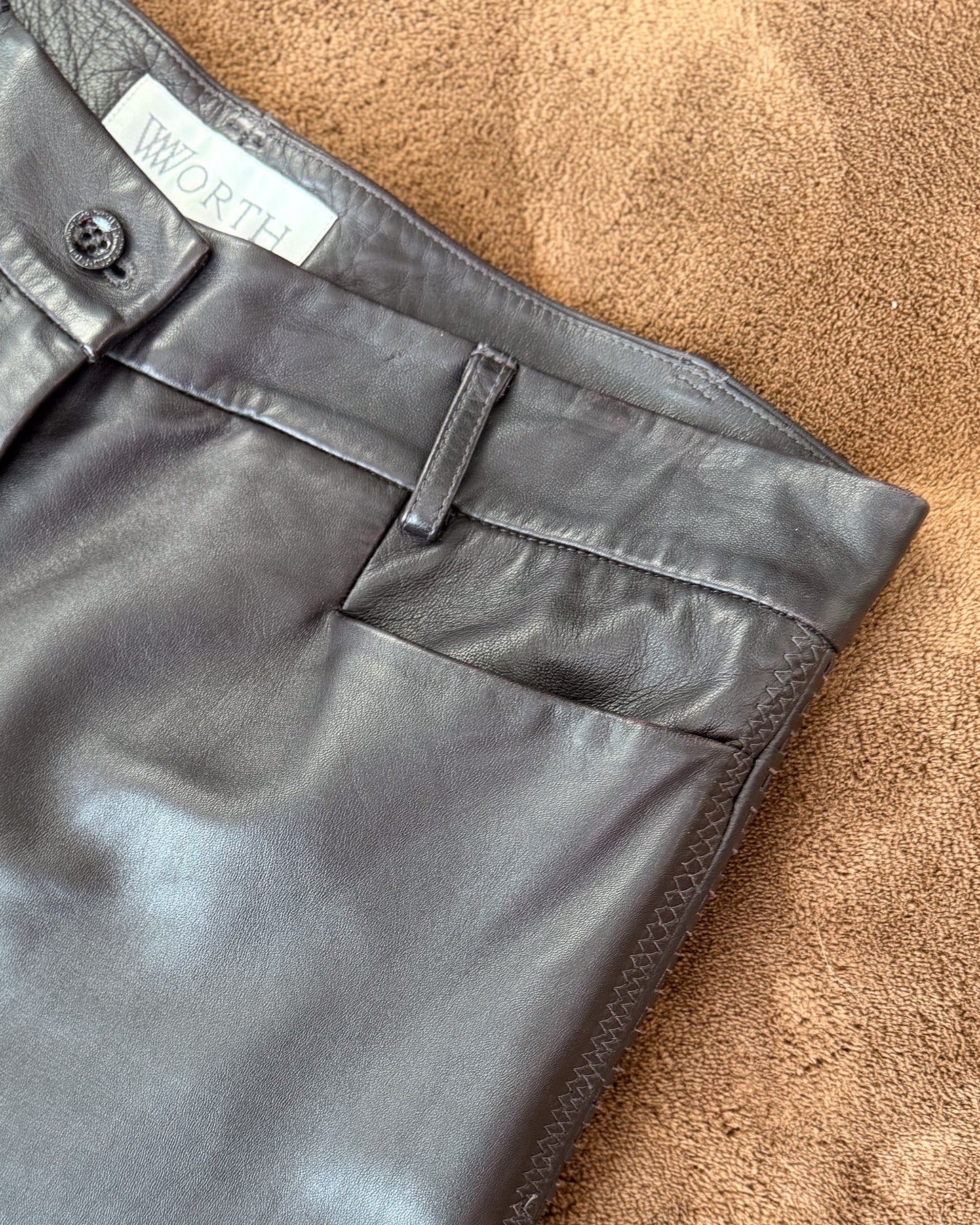 Pantaloni in pelle Marrone con dettagli sul fianco