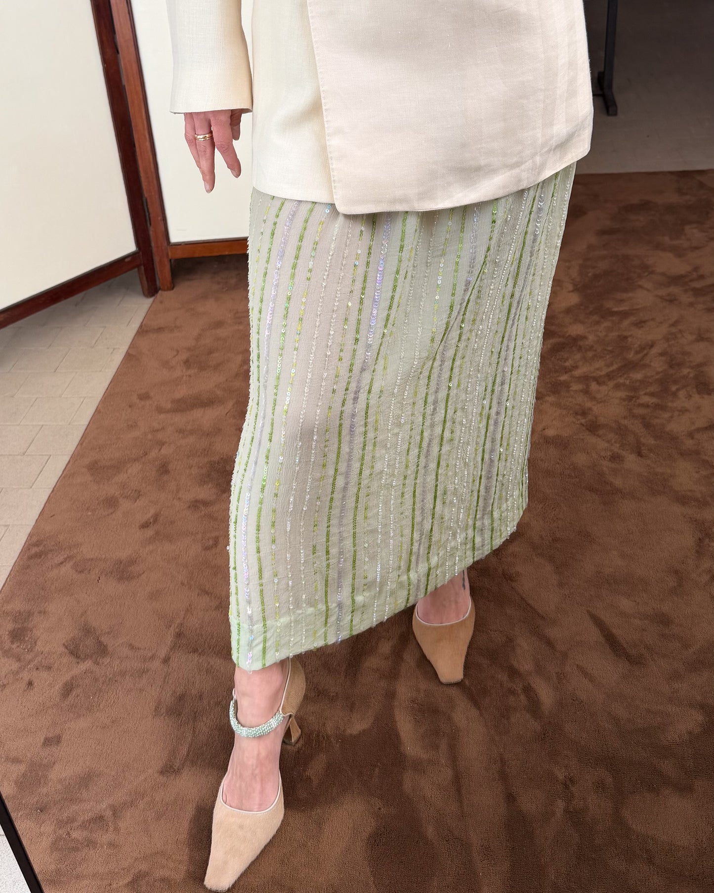 Gonna In seta con paillettes effetto sheer by Montanaro Vintage