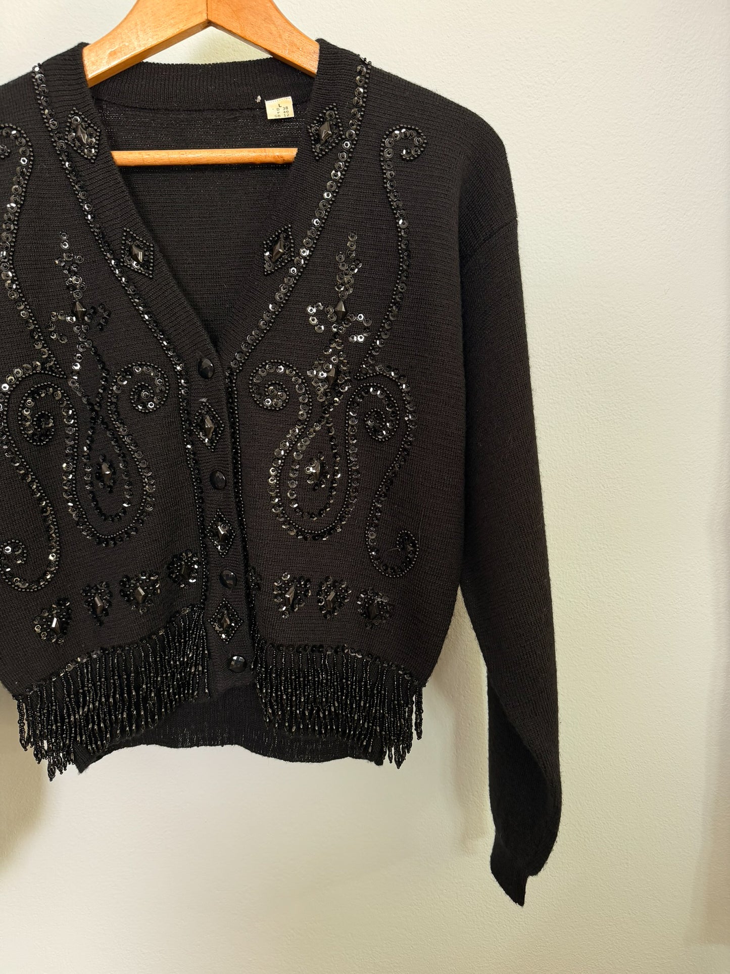 Cardigan vintage con ricami paillettes e perline