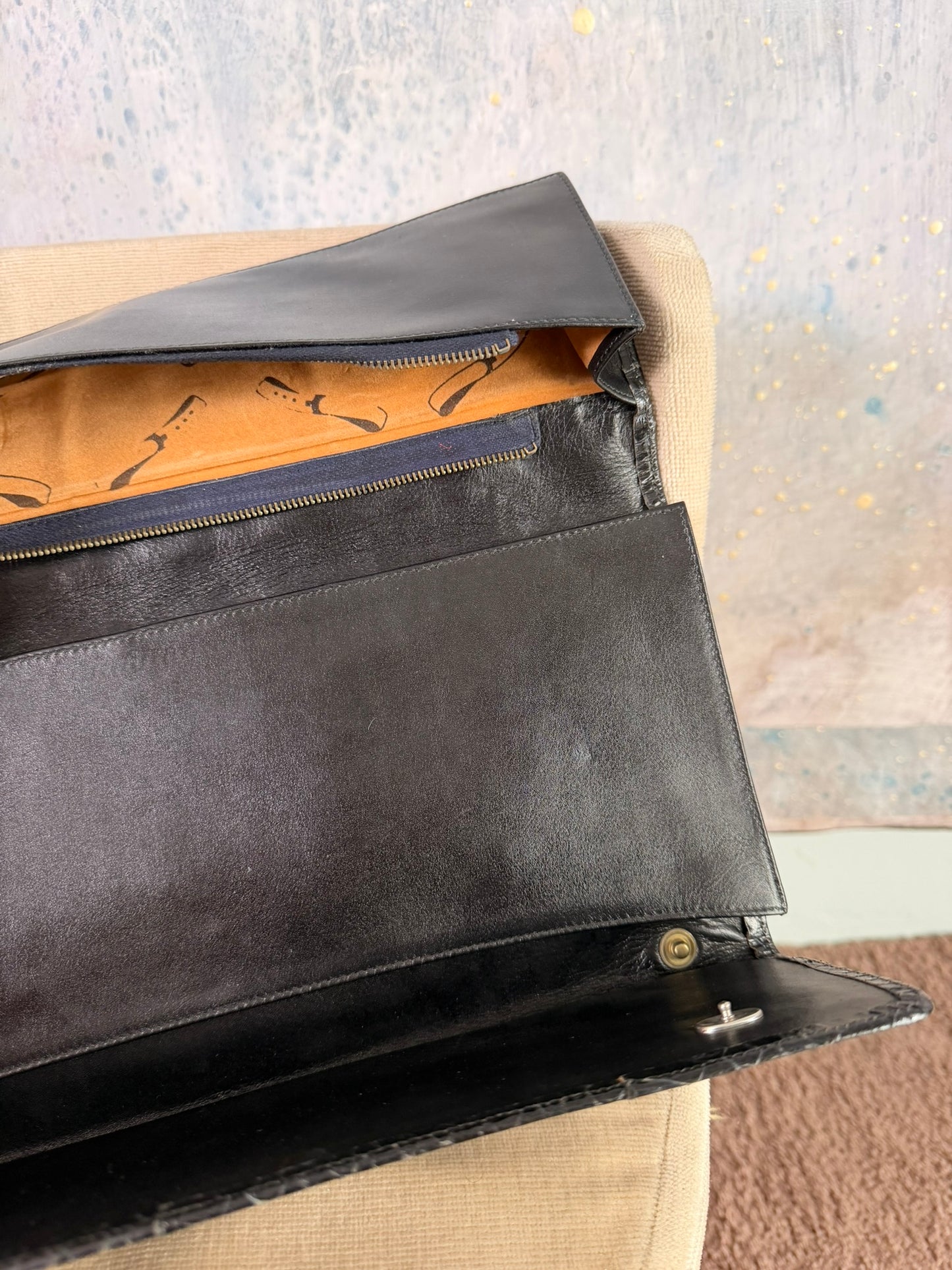 Pochette anni 70 in pitone nero porta accessori