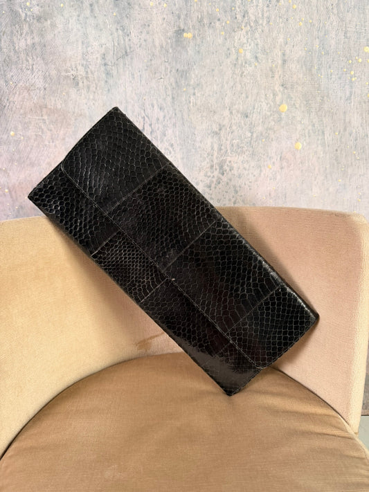 Pochette anni 70 in pitone nero porta accessori
