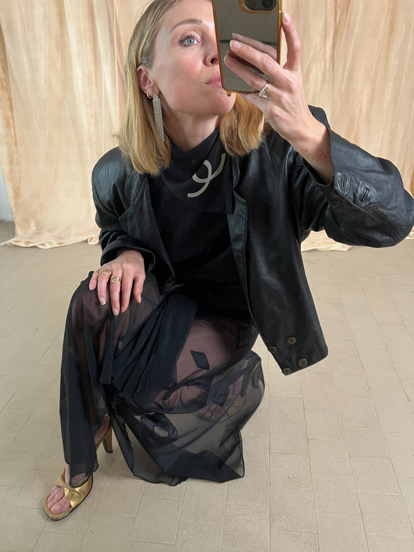 Gonna in tulle con arricci davanti e patch in raso cucite patchwork