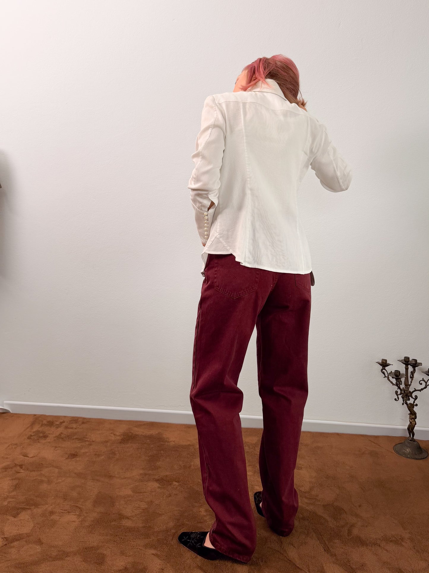 Camicia in tessuto ottoman di cotone con collo a punta e pettorina