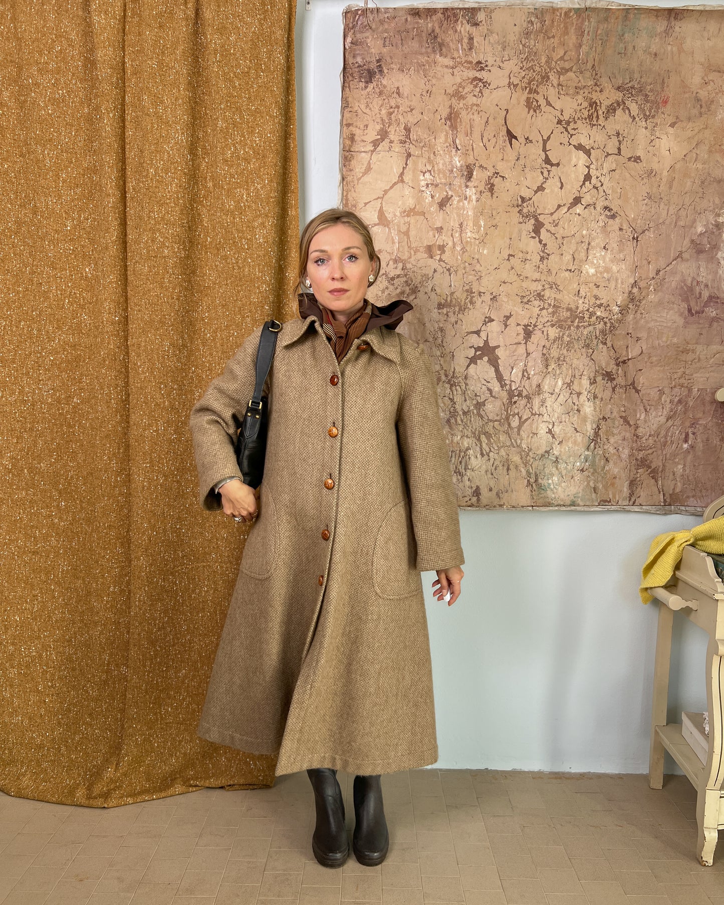 Cappotto anni 70 firmato " Casor" in lana con gilet removibile