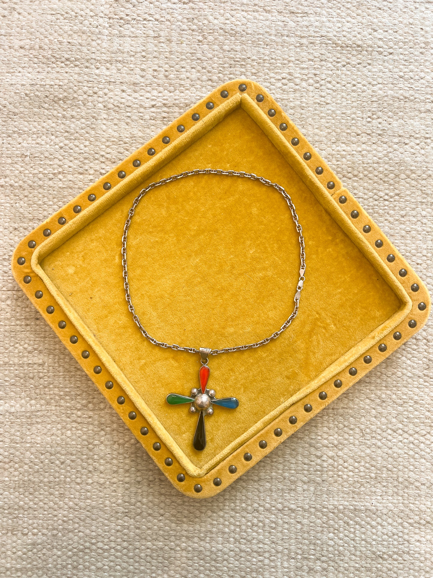 Collana in argento vintage messicana nativi con croce smaltata