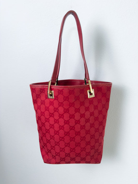 Borsa Gucci Tote in pelle e tela monogram GG rossa