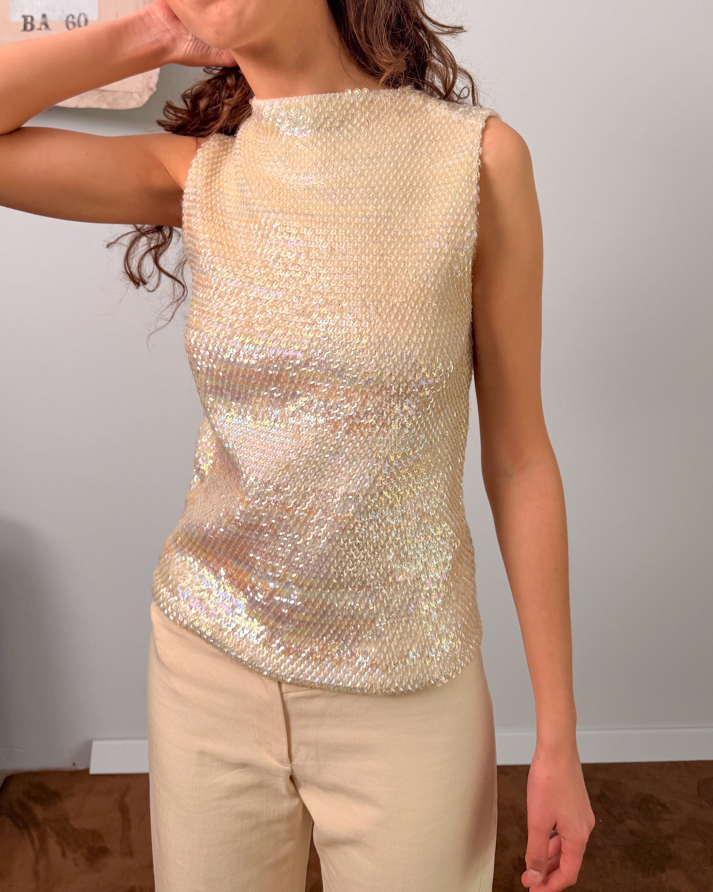 top in maglia di lana con paillettes anni 50 originale