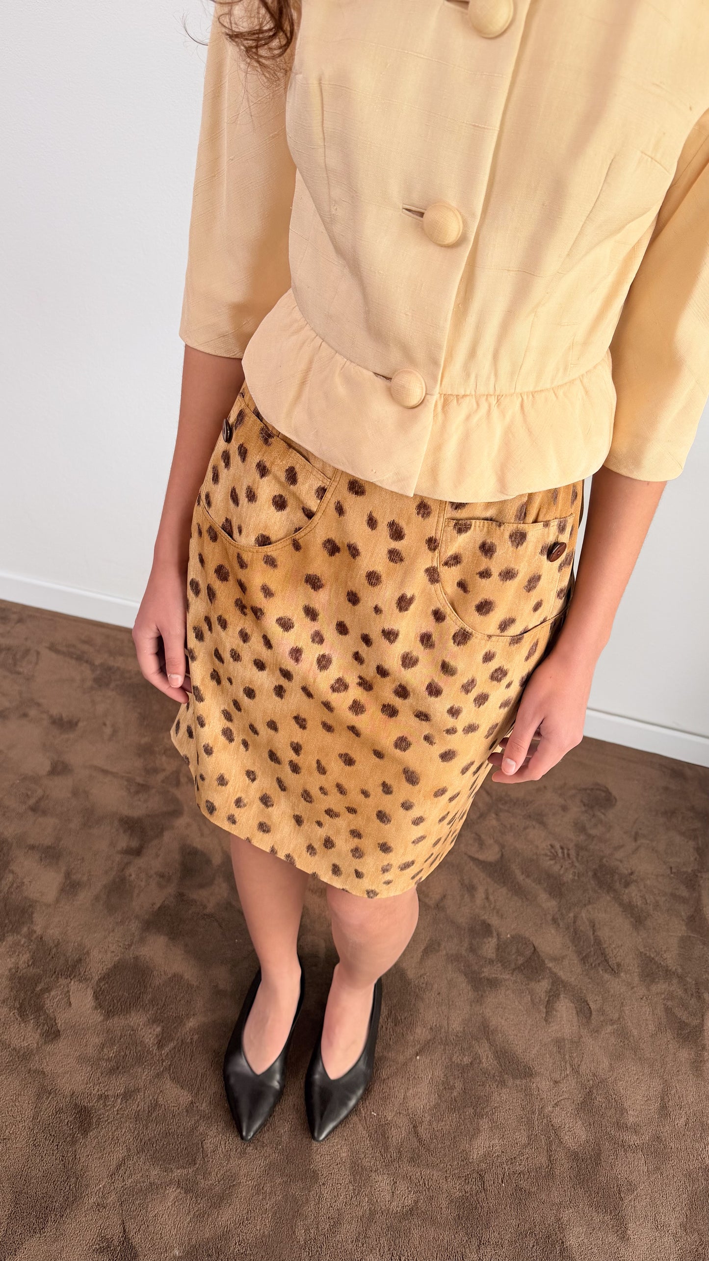 Giacca anni 50 in pura seta panna taglio kimono corta
