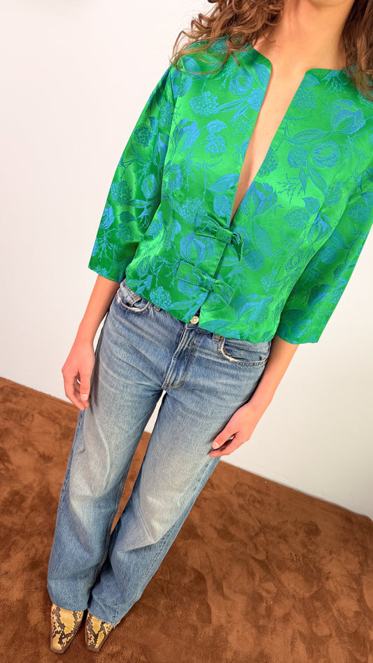 Giacca In tessuto jacquard anni 50 con fiocchetti davanti