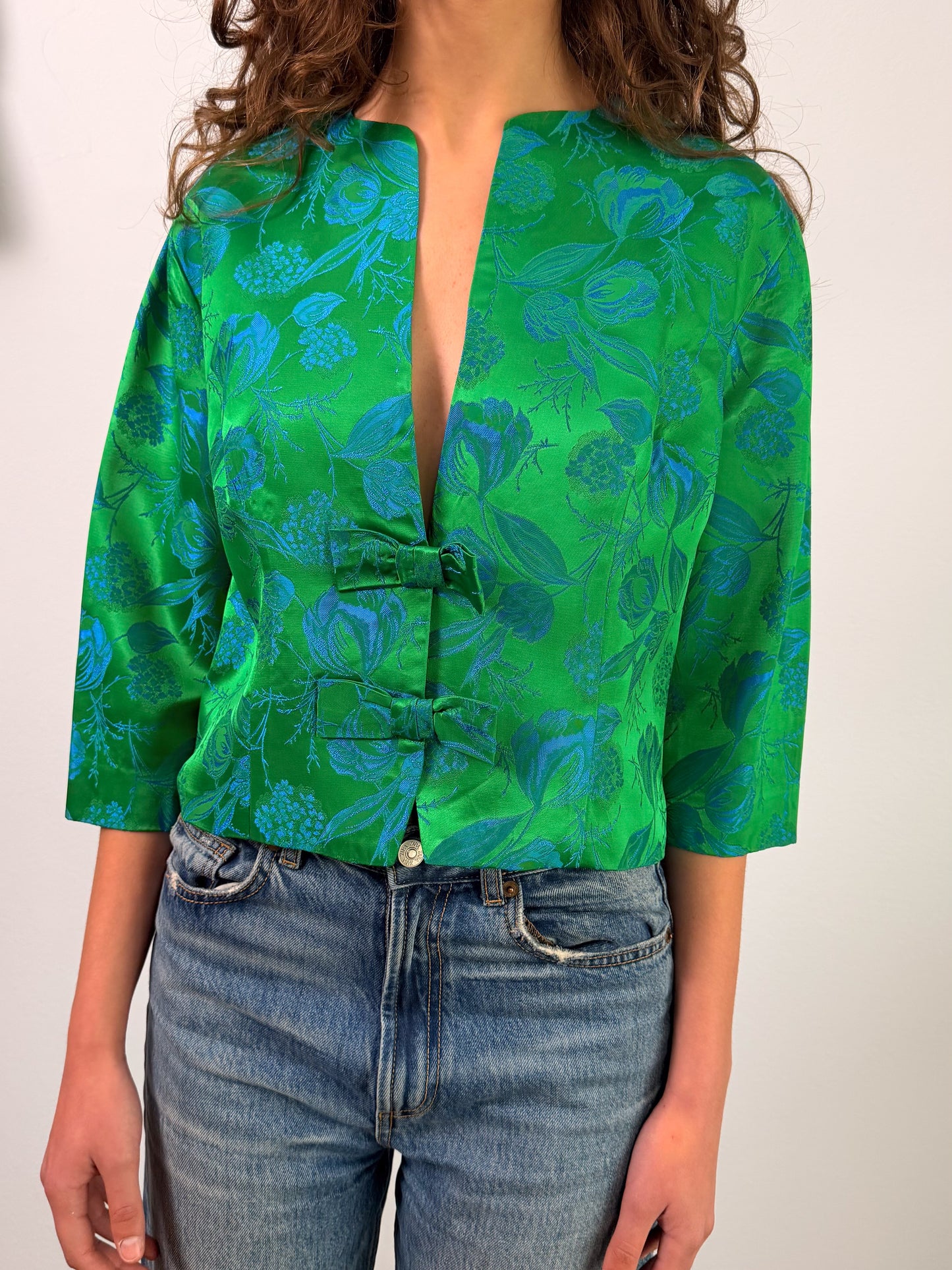 Giacca In tessuto jacquard anni 50 con fiocchetti davanti