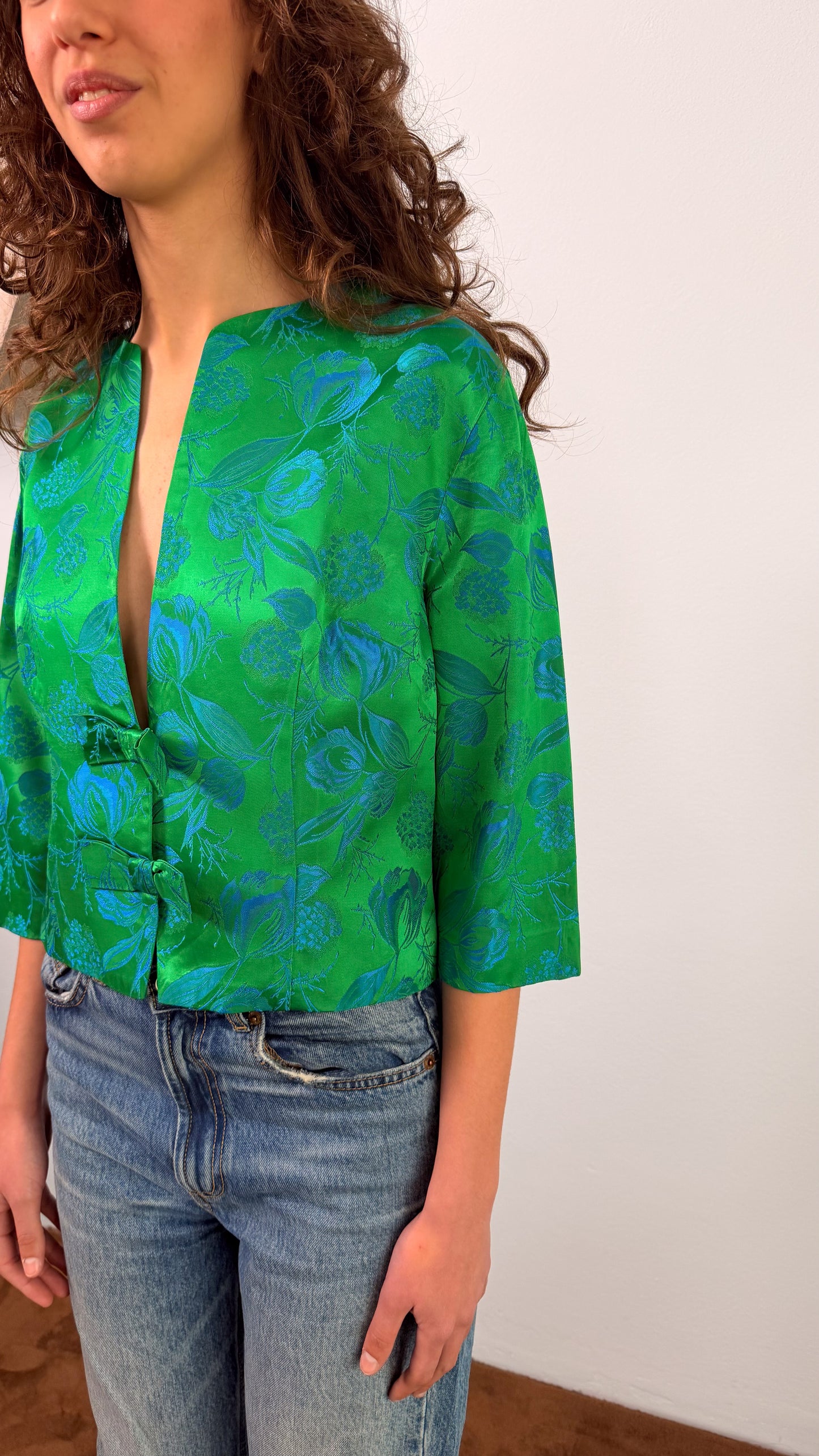 Giacca In tessuto jacquard anni 50 con fiocchetti davanti