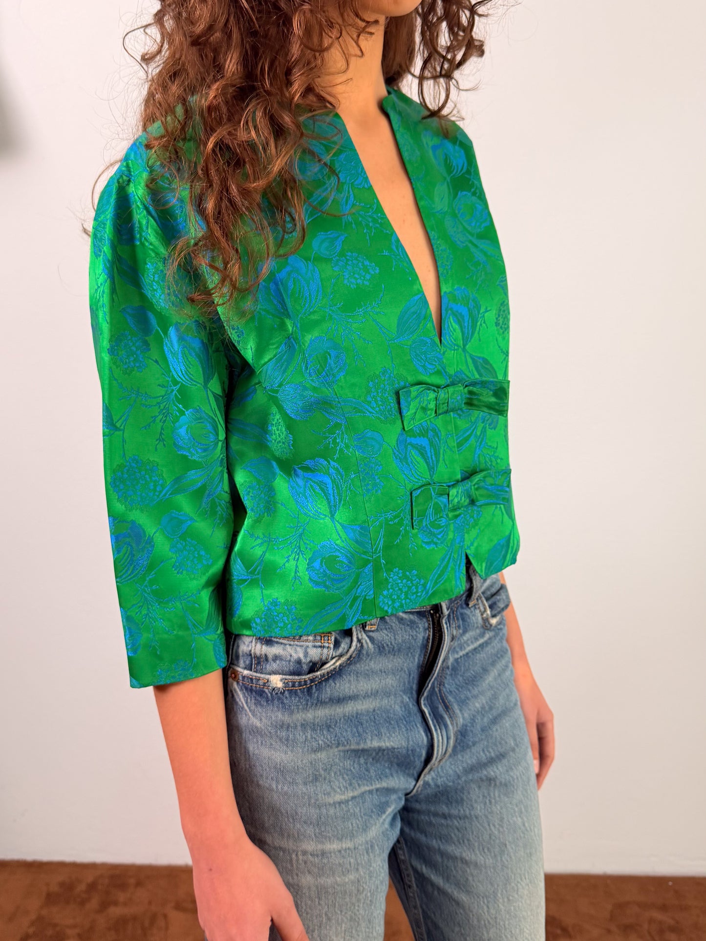 Giacca In tessuto jacquard anni 50 con fiocchetti davanti