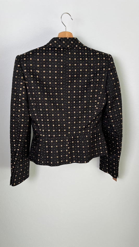 Giacca in seta jacquard con fiocco al collo