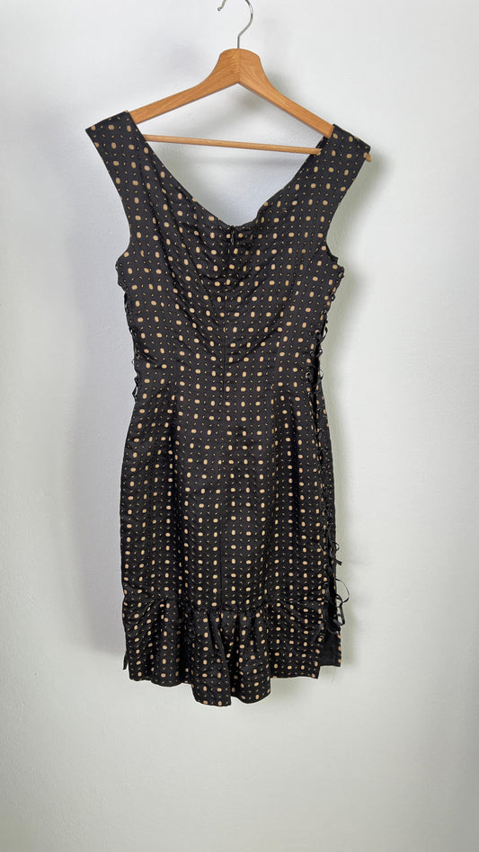 Abito in seta Jacquard nero con lace-up