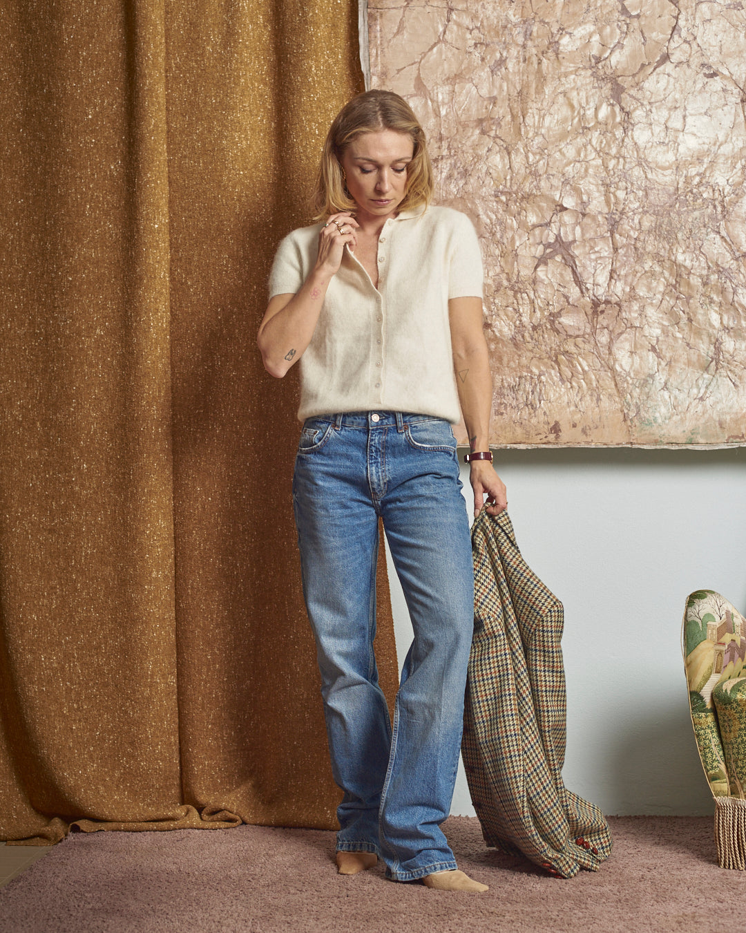 Polo in angora made in Italy con bottoni madreperla