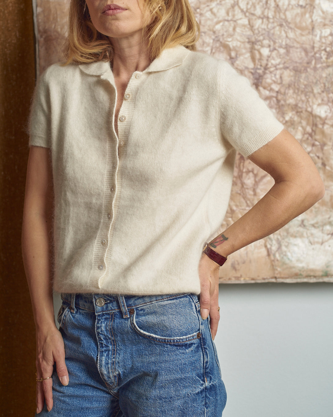 Polo in angora made in Italy con bottoni madreperla