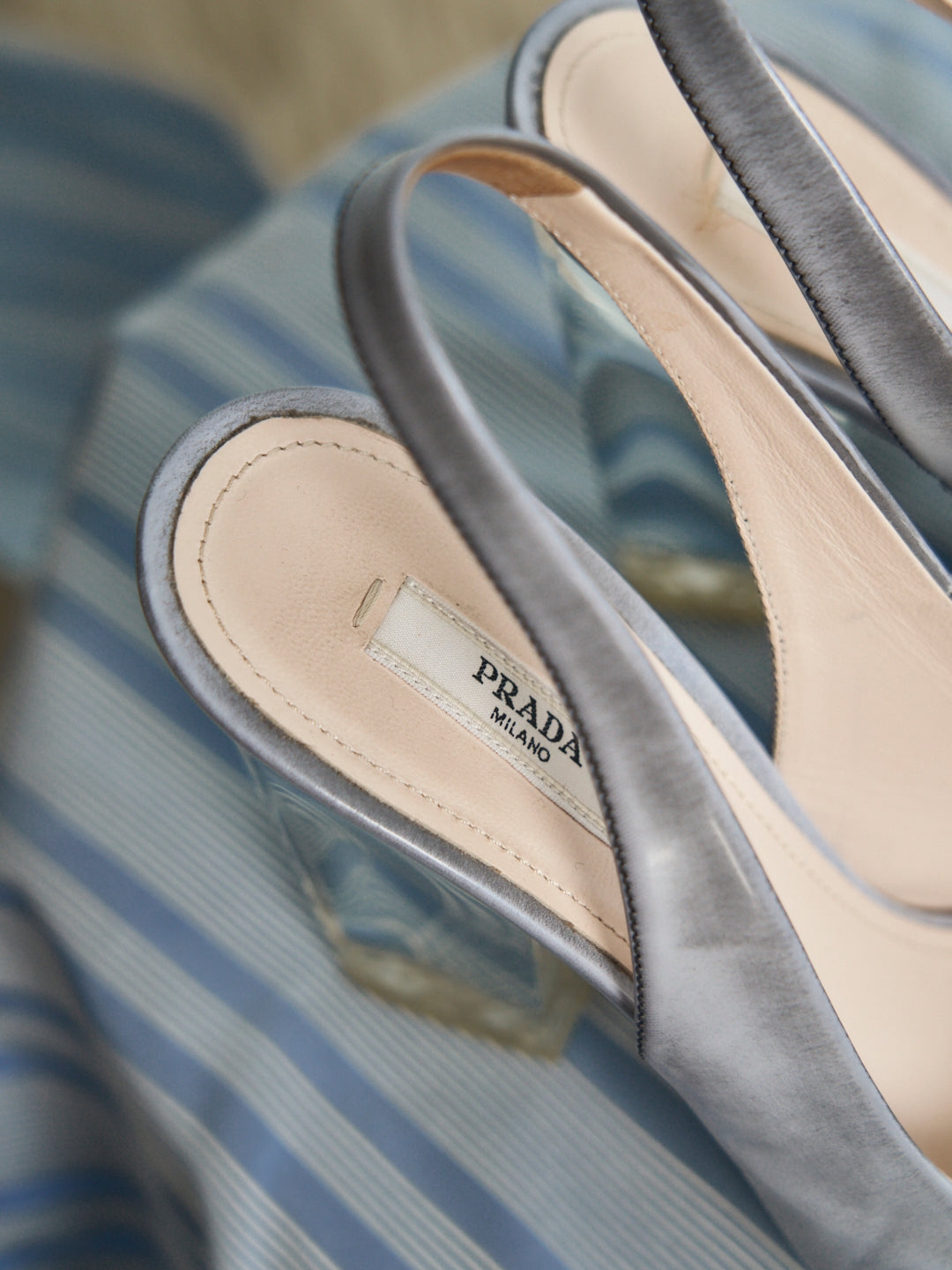 Sandali sling back Prada ss2010 plexiglass pelle spazzolata