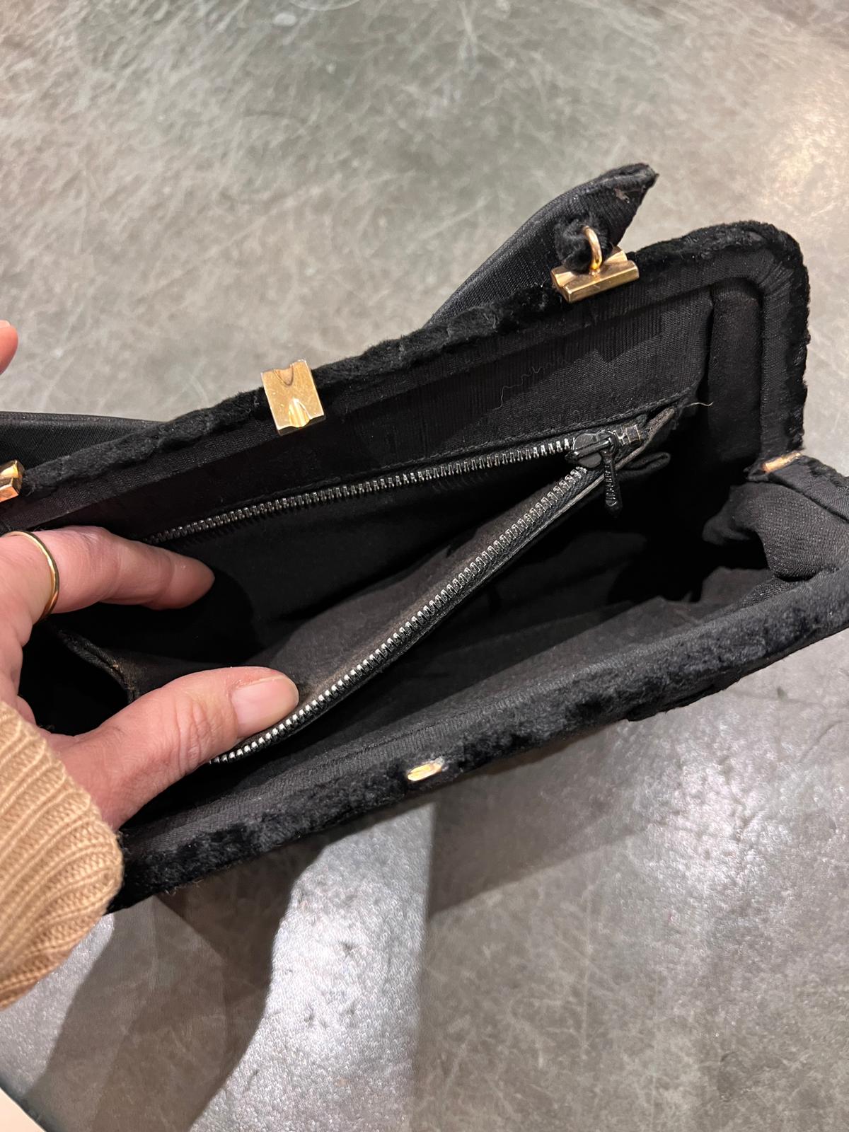 Borsa a mano in seta schantung e velluto stampato fibbie