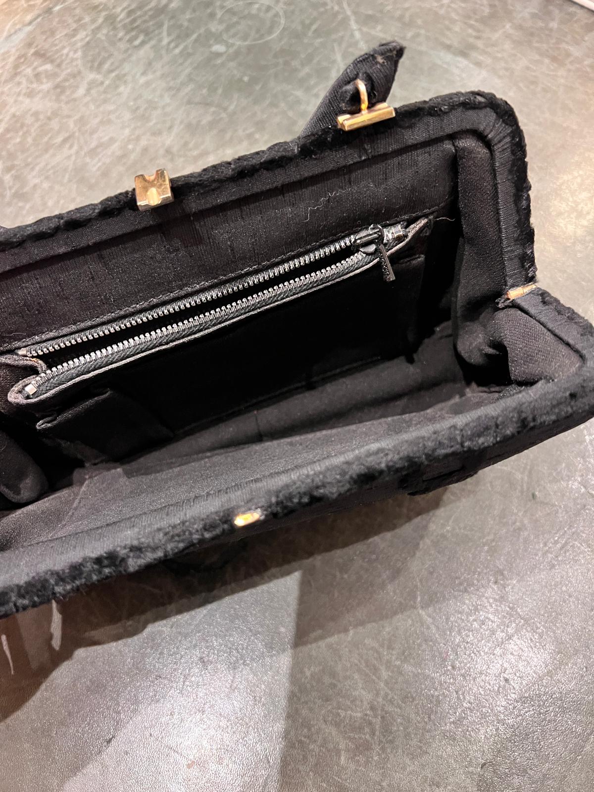 Borsa a mano in seta schantung e velluto stampato fibbie