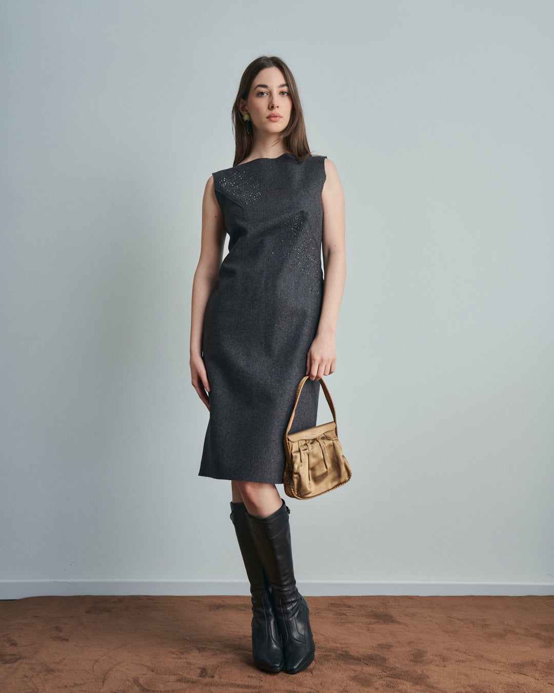 Abito Alberta Ferretti in lana grigio con perline