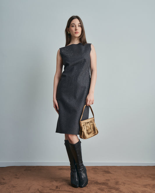 Abito Alberta Ferretti in lana grigio con perline