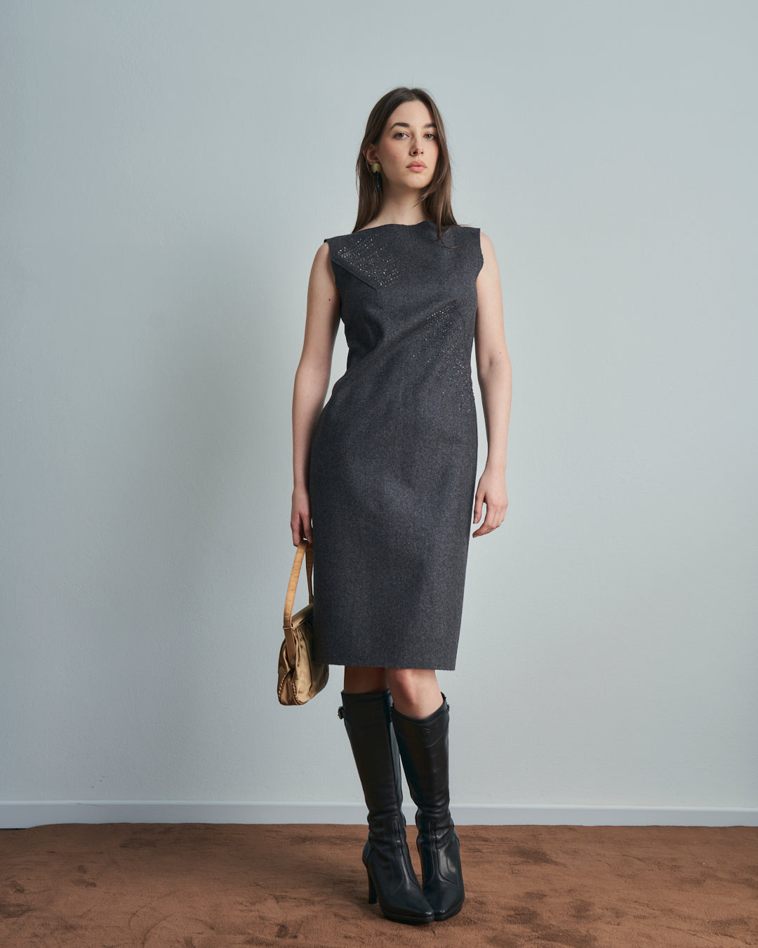 Abito Alberta Ferretti in lana grigio con perline