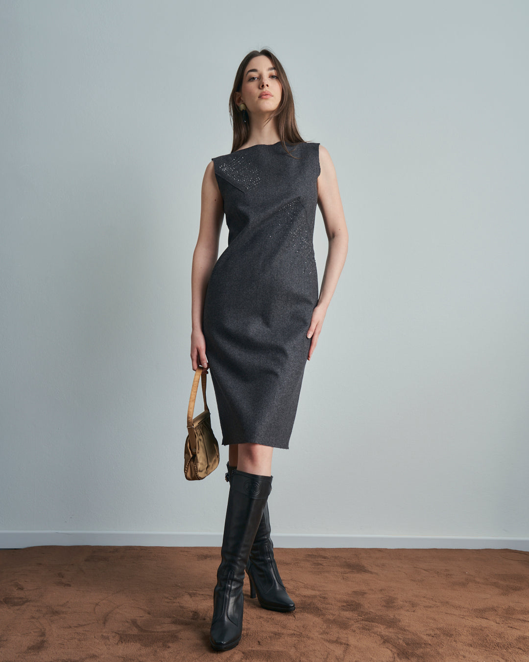 Abito Alberta Ferretti in lana grigio con perline