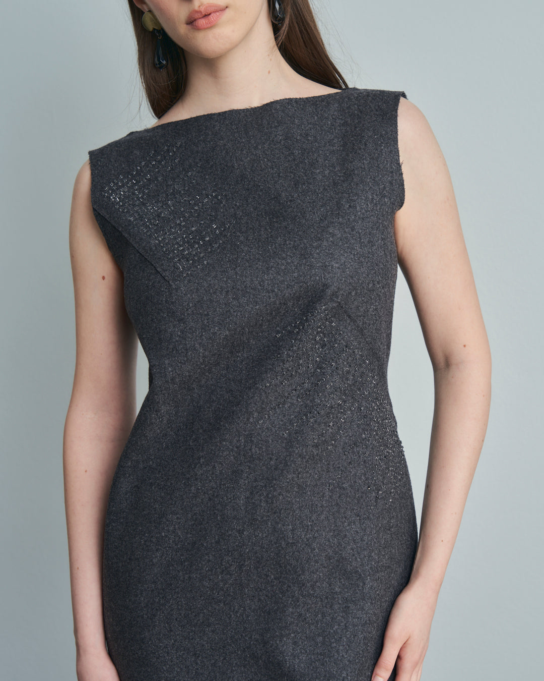 Abito Alberta Ferretti in lana grigio con perline