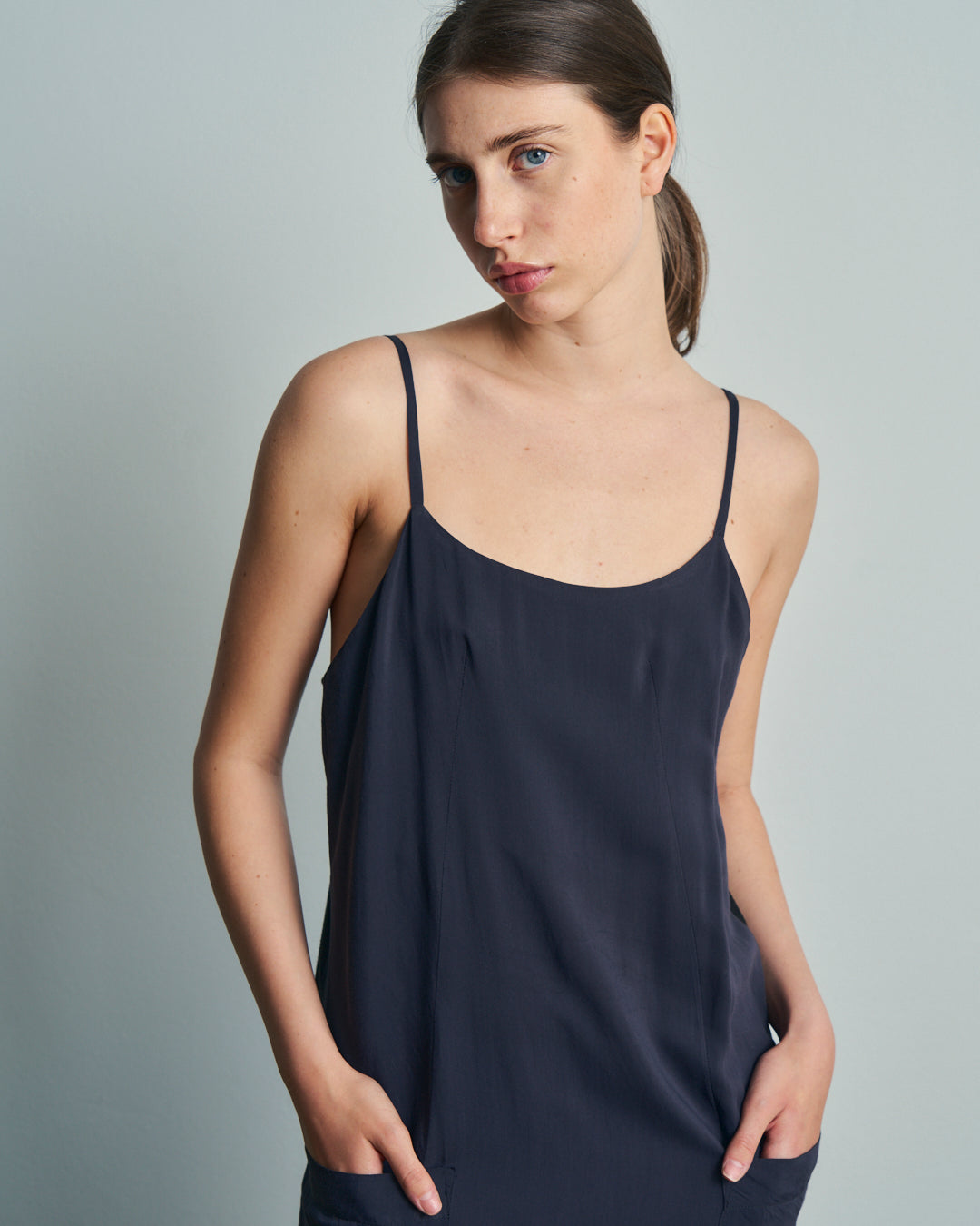 Abito lungo Comme Des Garcons in viscosa e jersey spalline sottili