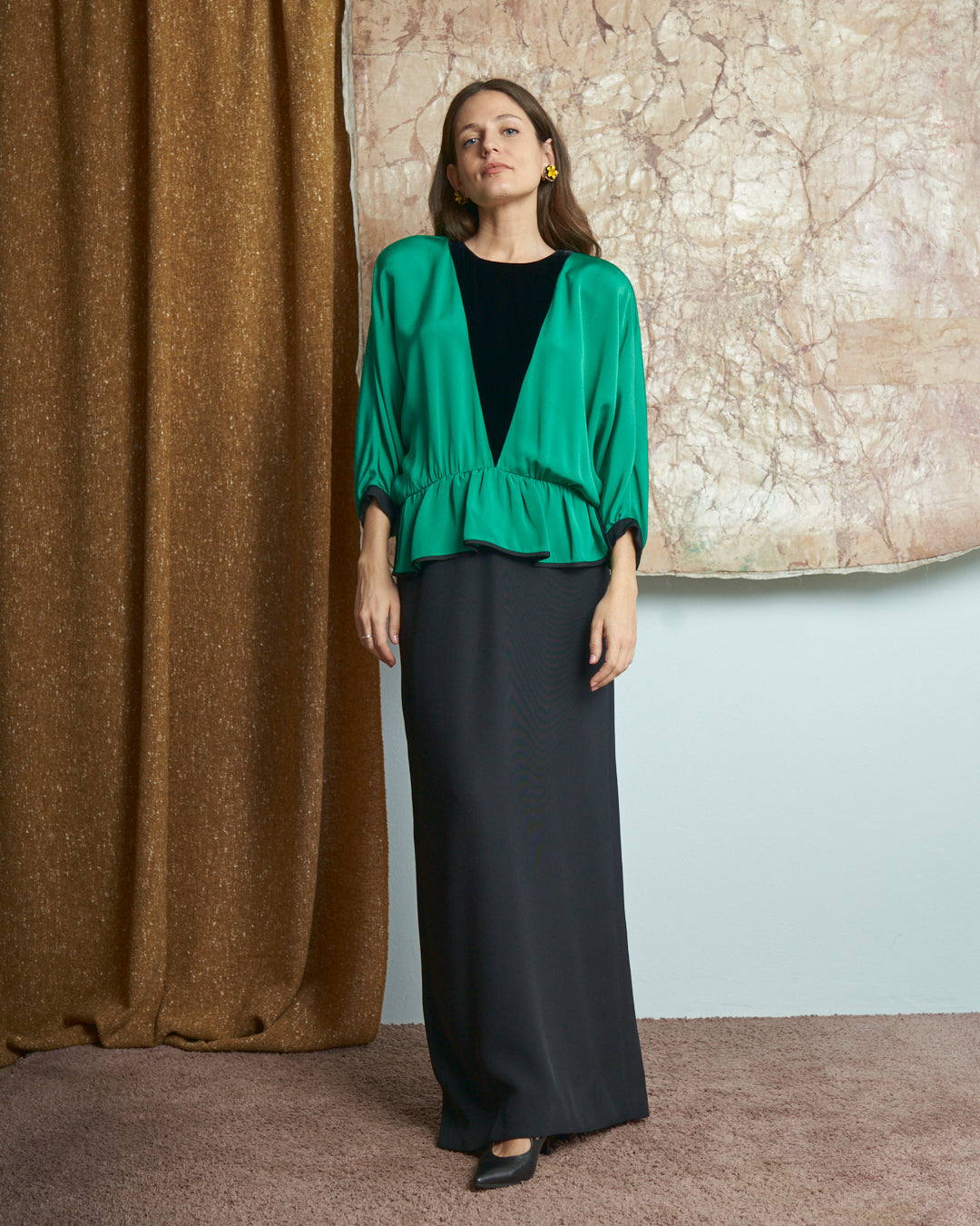 Abito Valentino Night in pura seta e velluto anni 80