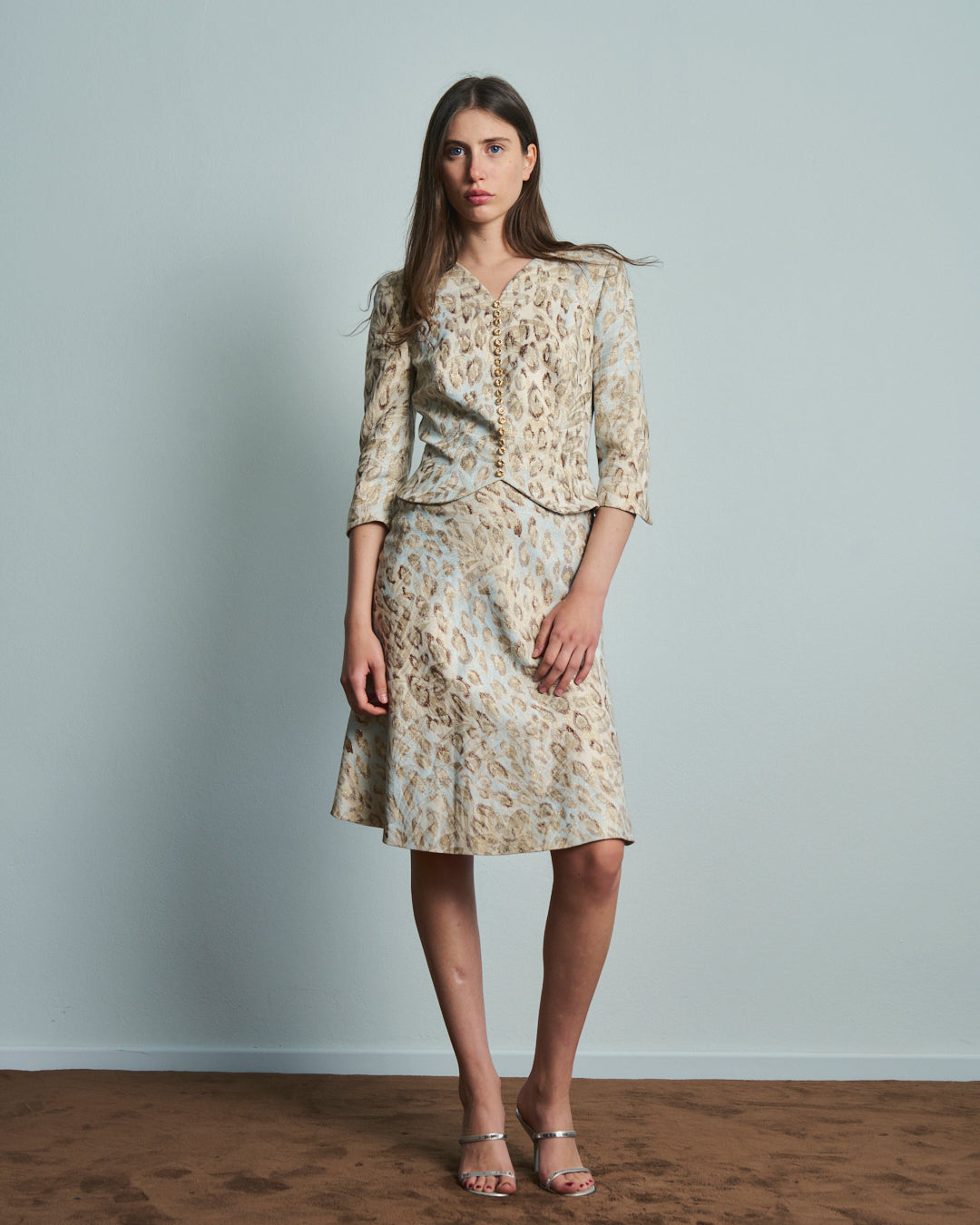 Abito Antonio Berardi in tessuto jacquard aderente gonna midi godet