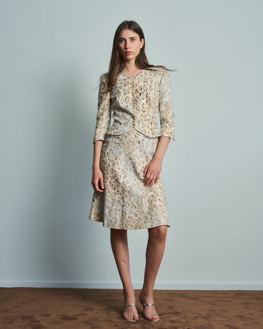 Abito Antonio Berardi in tessuto jacquard aderente gonna midi godet