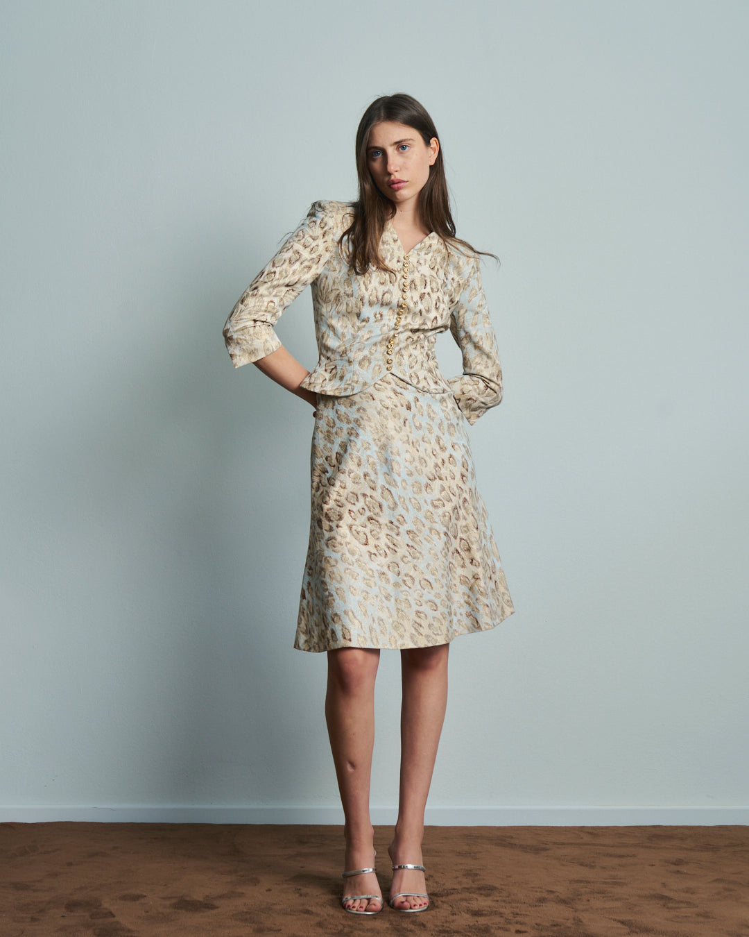 Abito Antonio Berardi in tessuto jacquard aderente gonna midi godet