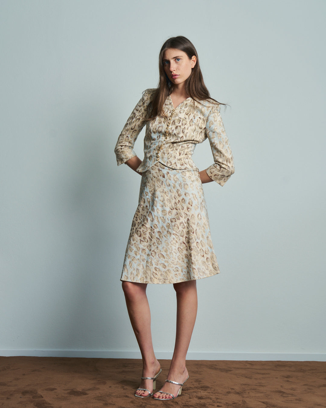 Abito Antonio Berardi in tessuto jacquard aderente gonna midi godet