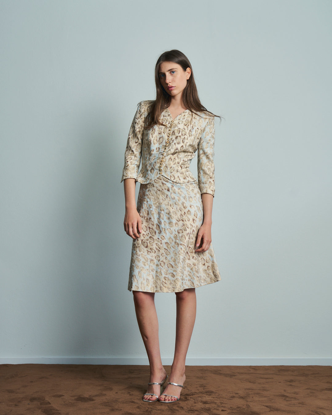Abito Antonio Berardi in tessuto jacquard aderente gonna midi godet
