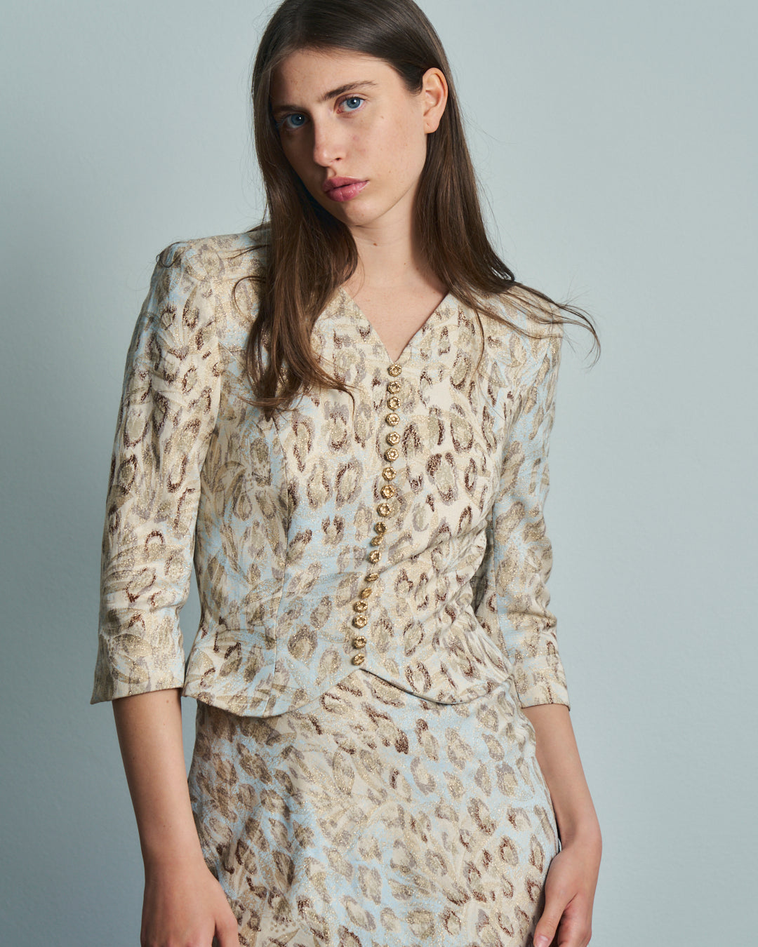 Abito Antonio Berardi in tessuto jacquard aderente gonna midi godet