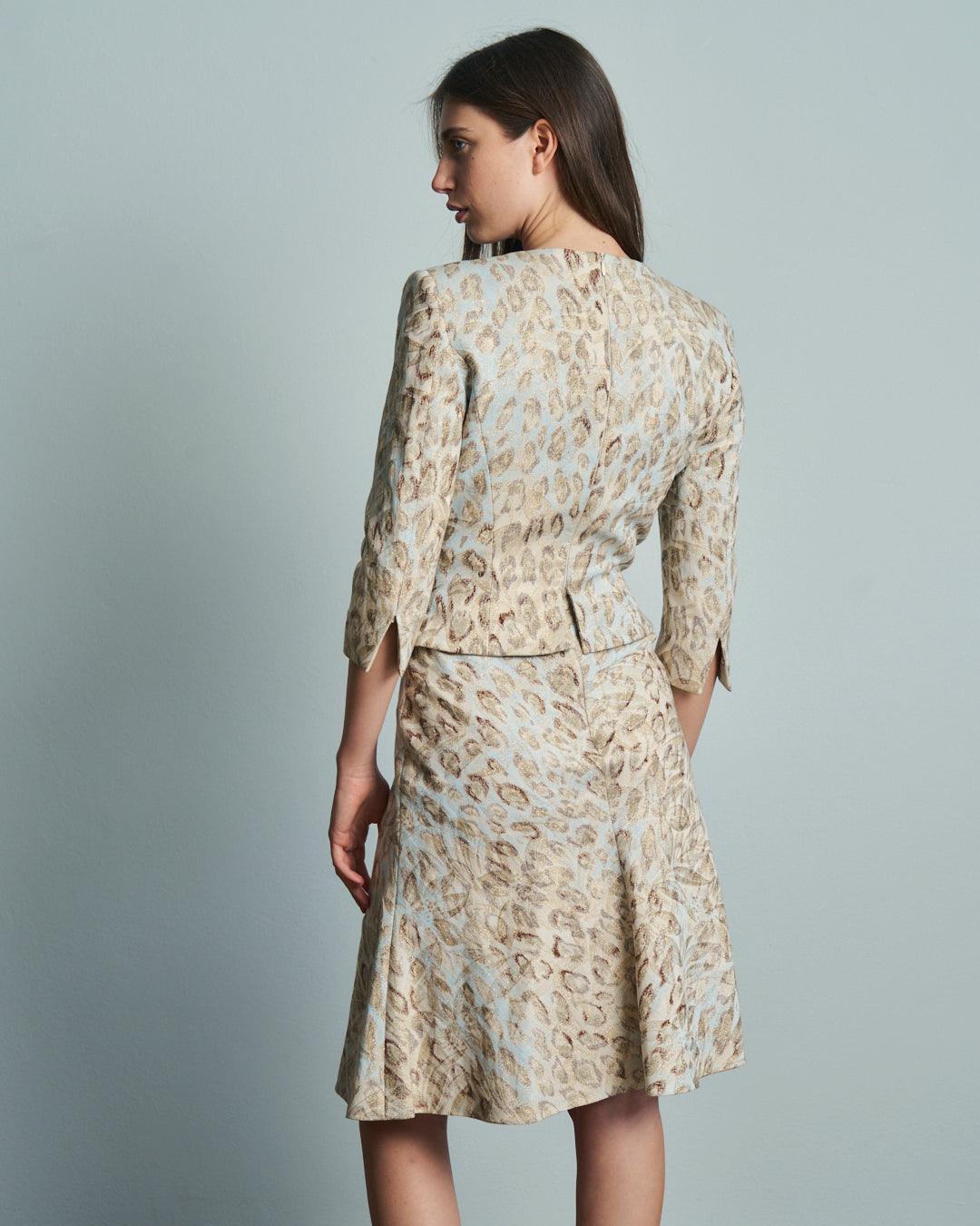 Abito Antonio Berardi in tessuto jacquard aderente gonna midi godet