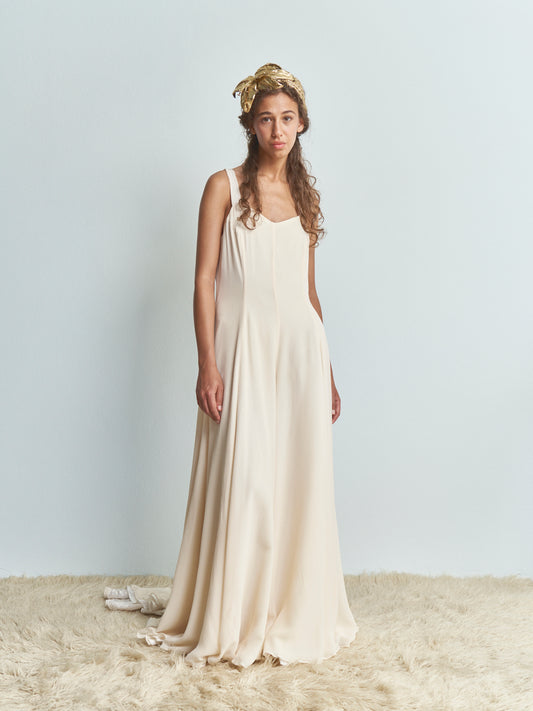 Abito da Sposa fine anni 90 in pura seta con spalline sottili e ampia gonna