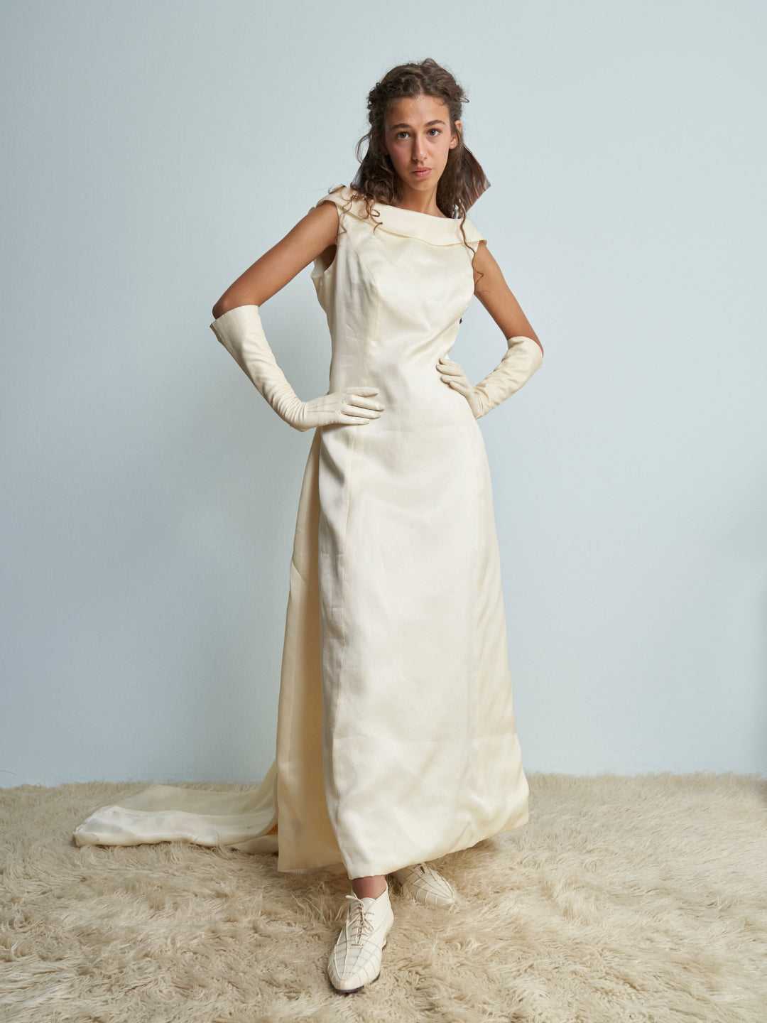 Abito da Sposa fine anni 90 in pura seta organza con scavo vintage