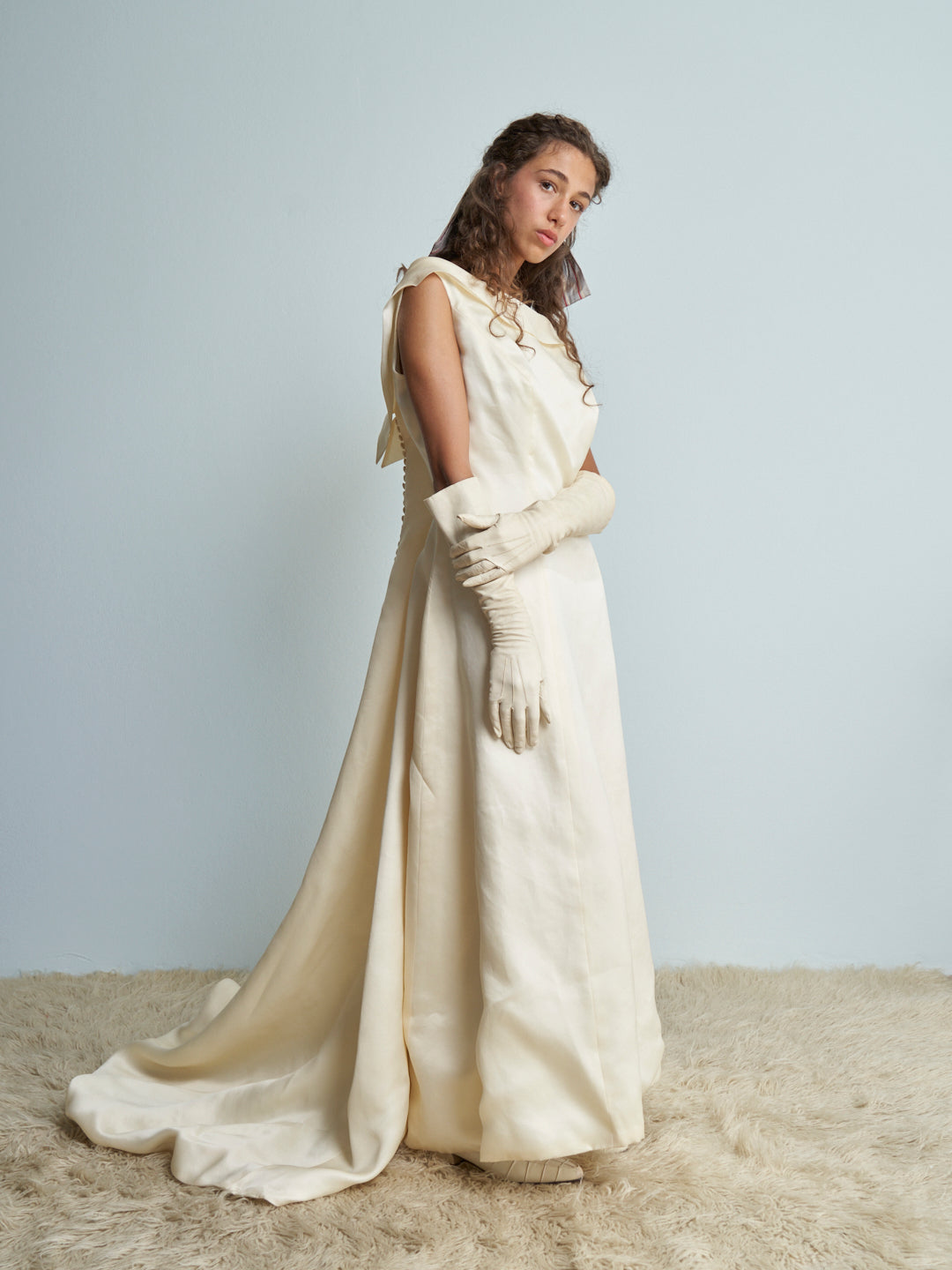 Abito da Sposa fine anni 90 in pura seta organza con scavo vintage