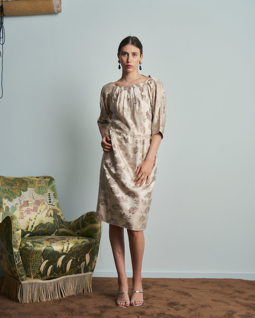 Abito anni 60 autentico in jacquard di seta.