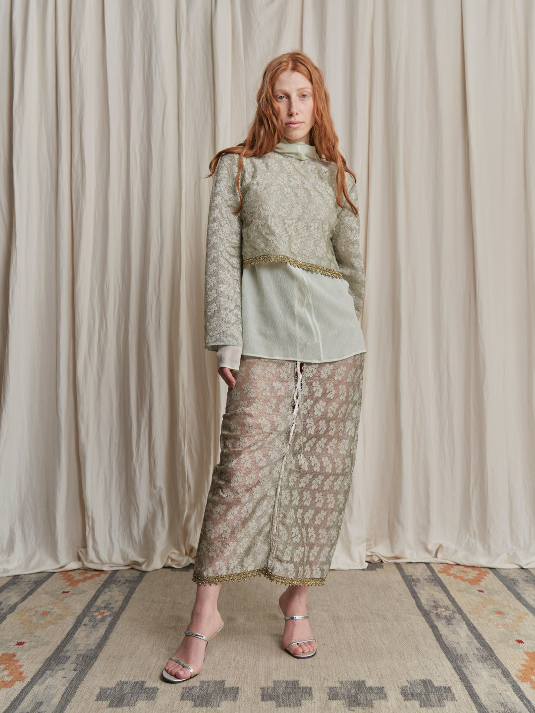 Abito Completo anni 60 in pizzo lamé reworked con lace-up