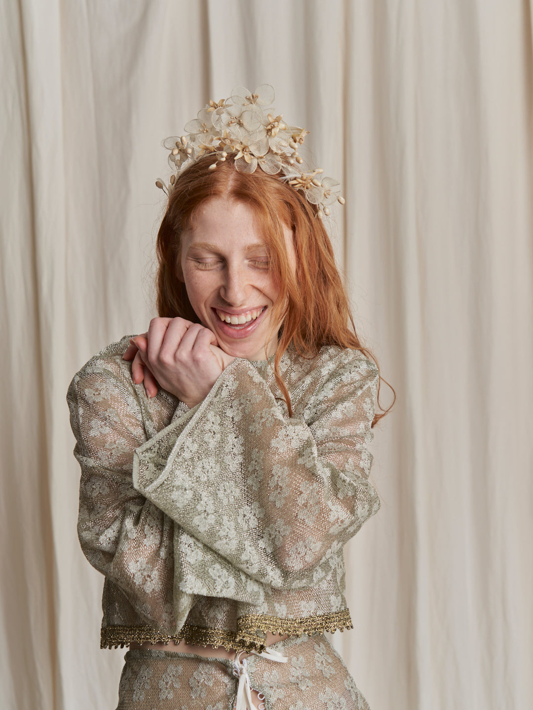Abito Completo anni 60 in pizzo lamé reworked con lace-up