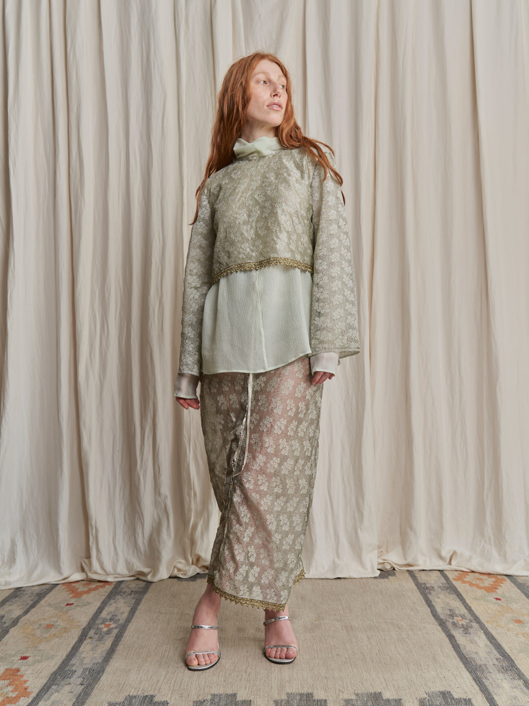 Abito Completo anni 60 in pizzo lamé reworked con lace-up