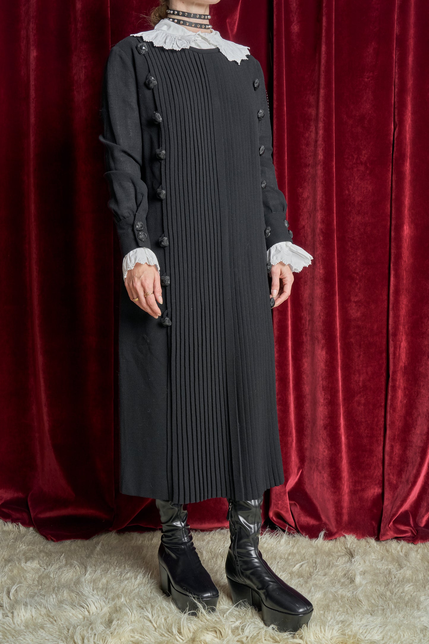 Abito anni 70 sartoriale in lana plissettato
