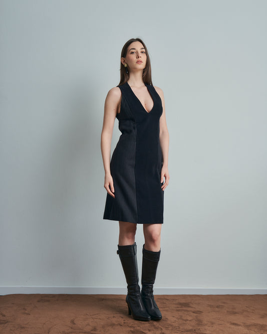 Abito Narciso Rodriguez In lana gessata e velluto con zip apribile