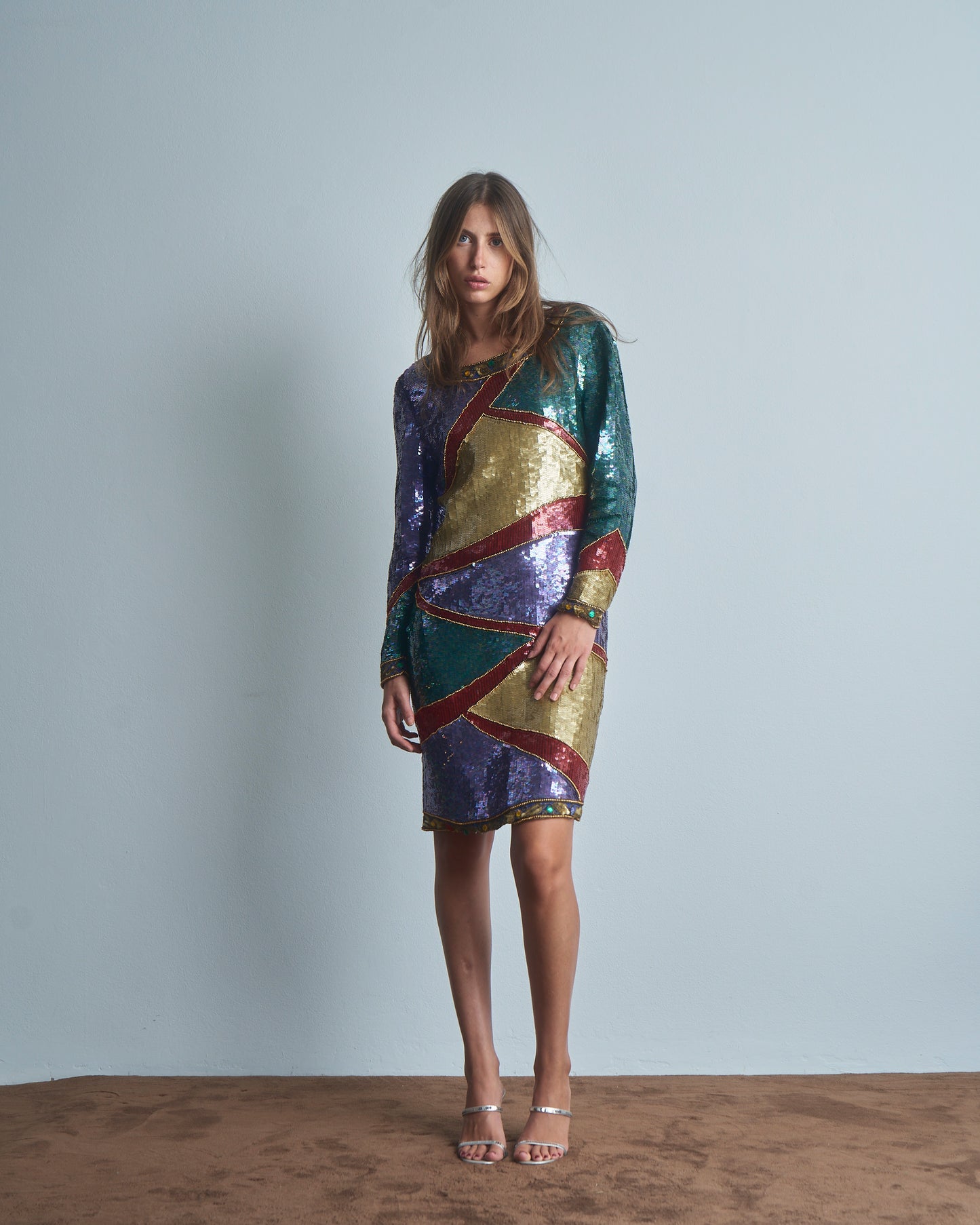 Abito in paillettes e perline fine anni 80